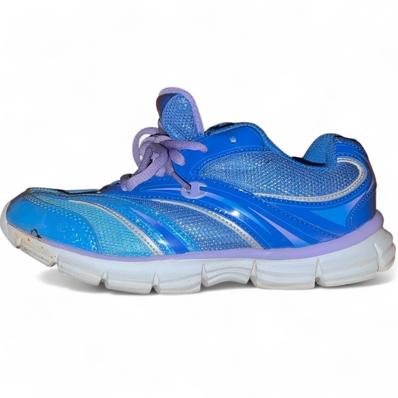 CHAMPION Blue Shine Girls Sneakers Size 2.5 with Purple Laces - Picture 3 of 12